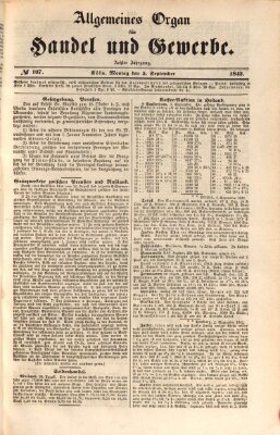 Allgemeines Organ für Handel und Gewerbe und damit verwandte Gegenstände Montag 5. September 1842