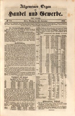 Allgemeines Organ für Handel und Gewerbe und damit verwandte Gegenstände Montag 19. September 1842