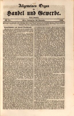 Allgemeines Organ für Handel und Gewerbe und damit verwandte Gegenstände Freitag 23. September 1842