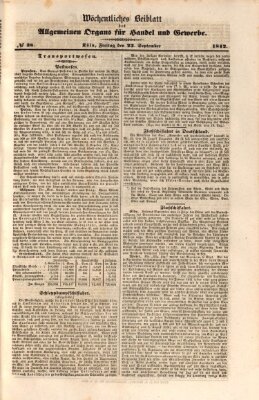 Allgemeines Organ für Handel und Gewerbe und damit verwandte Gegenstände Freitag 23. September 1842