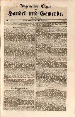 Allgemeines Organ für Handel und Gewerbe und damit verwandte Gegenstände Mittwoch 28. September 1842