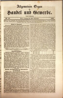 Allgemeines Organ für Handel und Gewerbe und damit verwandte Gegenstände Freitag 30. September 1842