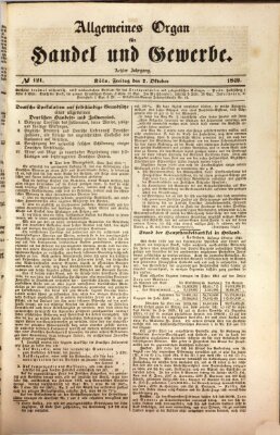 Allgemeines Organ für Handel und Gewerbe und damit verwandte Gegenstände Freitag 7. Oktober 1842