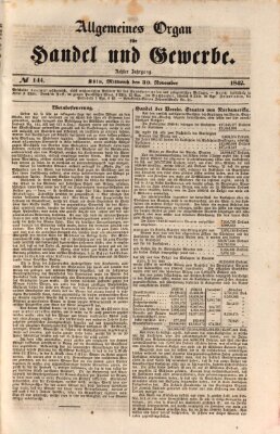 Allgemeines Organ für Handel und Gewerbe und damit verwandte Gegenstände Mittwoch 30. November 1842