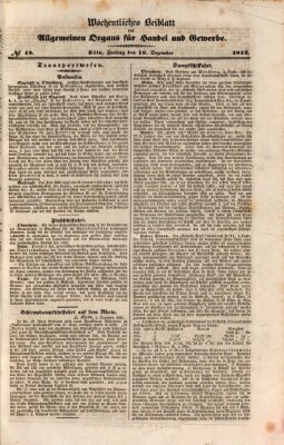 Allgemeines Organ für Handel und Gewerbe und damit verwandte Gegenstände Freitag 16. Dezember 1842