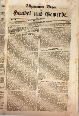 Allgemeines Organ für Handel und Gewerbe und damit verwandte Gegenstände Mittwoch 28. Dezember 1842