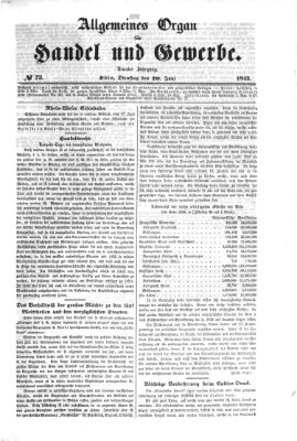 Allgemeines Organ für Handel und Gewerbe und damit verwandte Gegenstände Dienstag 20. Juni 1843