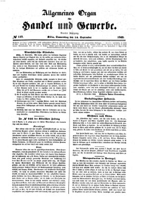 Allgemeines Organ für Handel und Gewerbe und damit verwandte Gegenstände Donnerstag 14. September 1843