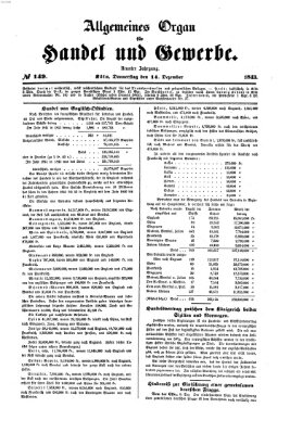 Allgemeines Organ für Handel und Gewerbe und damit verwandte Gegenstände Donnerstag 14. Dezember 1843