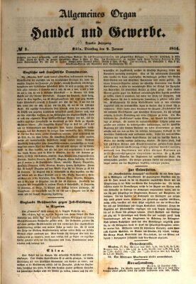 Allgemeines Organ für Handel und Gewerbe und damit verwandte Gegenstände Dienstag 2. Januar 1844