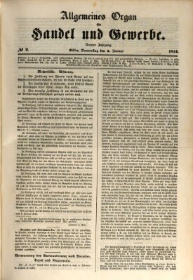 Allgemeines Organ für Handel und Gewerbe und damit verwandte Gegenstände Donnerstag 4. Januar 1844