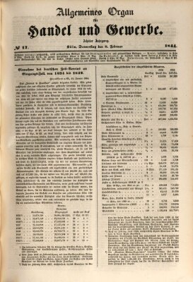 Allgemeines Organ für Handel und Gewerbe und damit verwandte Gegenstände Donnerstag 8. Februar 1844