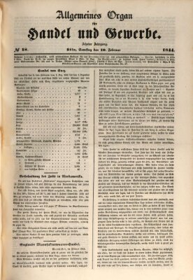 Allgemeines Organ für Handel und Gewerbe und damit verwandte Gegenstände Samstag 10. Februar 1844