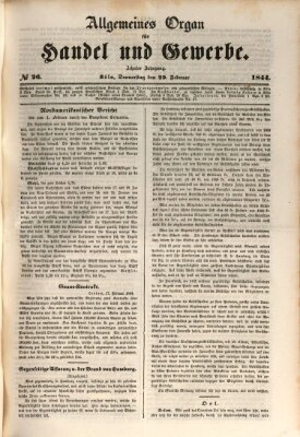 Allgemeines Organ für Handel und Gewerbe und damit verwandte Gegenstände Donnerstag 29. Februar 1844