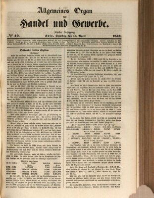 Allgemeines Organ für Handel und Gewerbe und damit verwandte Gegenstände Samstag 13. April 1844