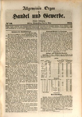 Allgemeines Organ für Handel und Gewerbe und damit verwandte Gegenstände Donnerstag 2. Mai 1844