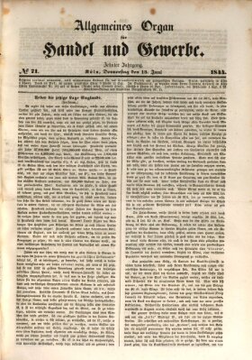 Allgemeines Organ für Handel und Gewerbe und damit verwandte Gegenstände Donnerstag 13. Juni 1844