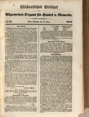 Allgemeines Organ für Handel und Gewerbe und damit verwandte Gegenstände Samstag 15. Juni 1844