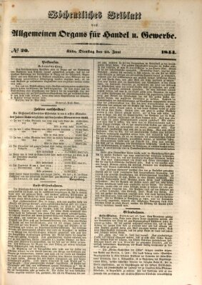 Allgemeines Organ für Handel und Gewerbe und damit verwandte Gegenstände Dienstag 25. Juni 1844