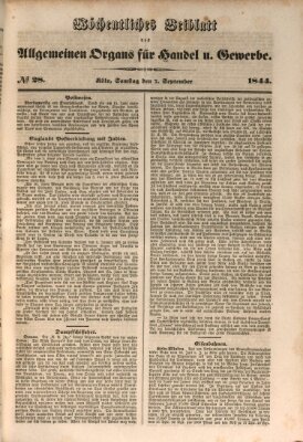 Allgemeines Organ für Handel und Gewerbe und damit verwandte Gegenstände Samstag 7. September 1844