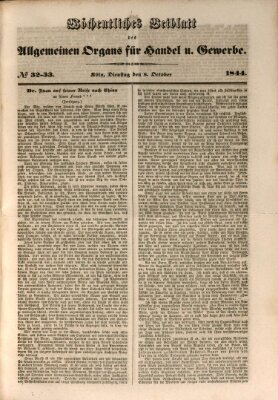 Allgemeines Organ für Handel und Gewerbe und damit verwandte Gegenstände Dienstag 8. Oktober 1844