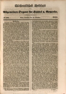 Allgemeines Organ für Handel und Gewerbe und damit verwandte Gegenstände Samstag 12. Oktober 1844