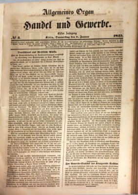 Allgemeines Organ für Handel und Gewerbe und damit verwandte Gegenstände Donnerstag 9. Januar 1845