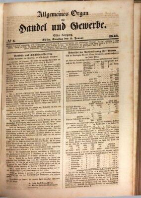 Allgemeines Organ für Handel und Gewerbe und damit verwandte Gegenstände Samstag 11. Januar 1845