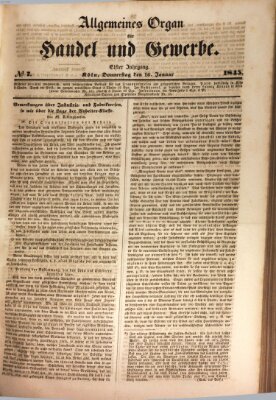 Allgemeines Organ für Handel und Gewerbe und damit verwandte Gegenstände Donnerstag 16. Januar 1845