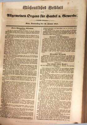 Allgemeines Organ für Handel und Gewerbe und damit verwandte Gegenstände Donnerstag 16. Januar 1845