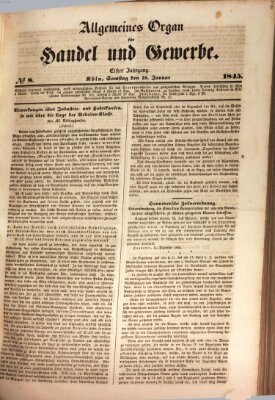 Allgemeines Organ für Handel und Gewerbe und damit verwandte Gegenstände Samstag 18. Januar 1845