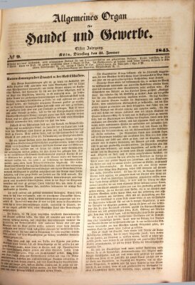 Allgemeines Organ für Handel und Gewerbe und damit verwandte Gegenstände Dienstag 21. Januar 1845