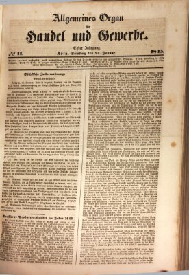 Allgemeines Organ für Handel und Gewerbe und damit verwandte Gegenstände Samstag 25. Januar 1845