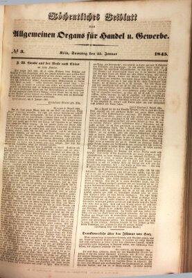 Allgemeines Organ für Handel und Gewerbe und damit verwandte Gegenstände Samstag 25. Januar 1845