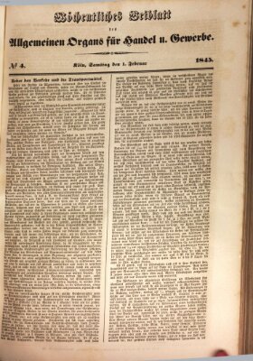 Allgemeines Organ für Handel und Gewerbe und damit verwandte Gegenstände Samstag 1. Februar 1845