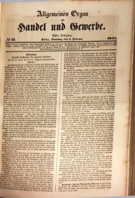 Allgemeines Organ für Handel und Gewerbe und damit verwandte Gegenstände Samstag 8. Februar 1845