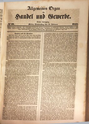 Allgemeines Organ für Handel und Gewerbe und damit verwandte Gegenstände Donnerstag 13. Februar 1845