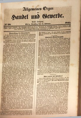 Allgemeines Organ für Handel und Gewerbe und damit verwandte Gegenstände Samstag 15. Februar 1845