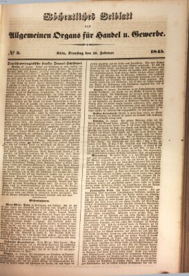 Allgemeines Organ für Handel und Gewerbe und damit verwandte Gegenstände Dienstag 18. Februar 1845