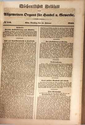 Allgemeines Organ für Handel und Gewerbe und damit verwandte Gegenstände Dienstag 25. Februar 1845