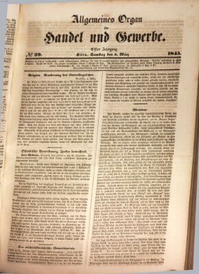 Allgemeines Organ für Handel und Gewerbe und damit verwandte Gegenstände Samstag 8. März 1845