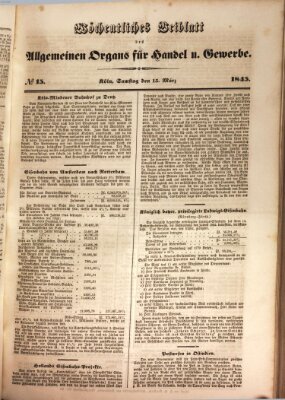 Allgemeines Organ für Handel und Gewerbe und damit verwandte Gegenstände Samstag 15. März 1845