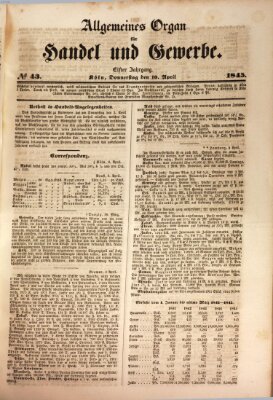 Allgemeines Organ für Handel und Gewerbe und damit verwandte Gegenstände Donnerstag 10. April 1845