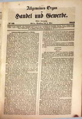 Allgemeines Organ für Handel und Gewerbe und damit verwandte Gegenstände Samstag 3. Mai 1845