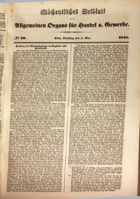 Allgemeines Organ für Handel und Gewerbe und damit verwandte Gegenstände Dienstag 6. Mai 1845