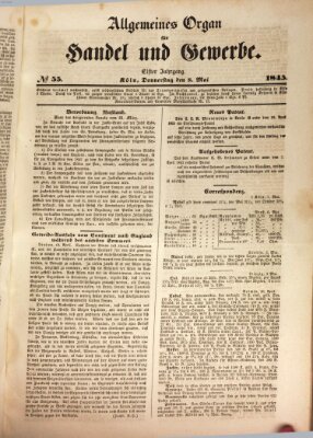 Allgemeines Organ für Handel und Gewerbe und damit verwandte Gegenstände Donnerstag 8. Mai 1845