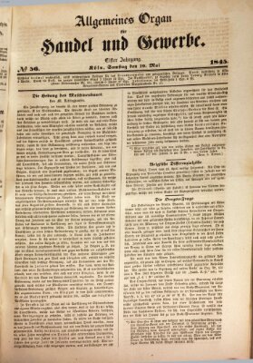 Allgemeines Organ für Handel und Gewerbe und damit verwandte Gegenstände Samstag 10. Mai 1845