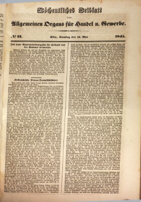 Allgemeines Organ für Handel und Gewerbe und damit verwandte Gegenstände Samstag 10. Mai 1845