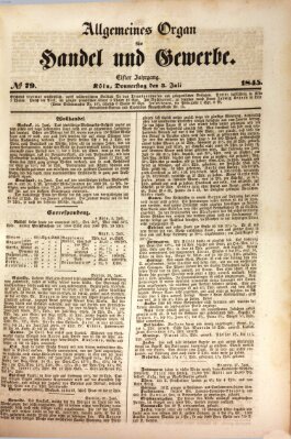 Allgemeines Organ für Handel und Gewerbe und damit verwandte Gegenstände Donnerstag 3. Juli 1845