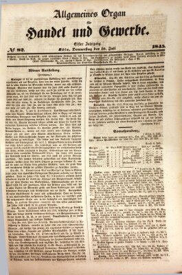 Allgemeines Organ für Handel und Gewerbe und damit verwandte Gegenstände Donnerstag 10. Juli 1845